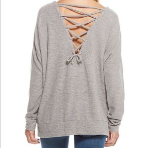Chaser Love Knit Gray Lace Up Pullover Size S NWT Small Grey